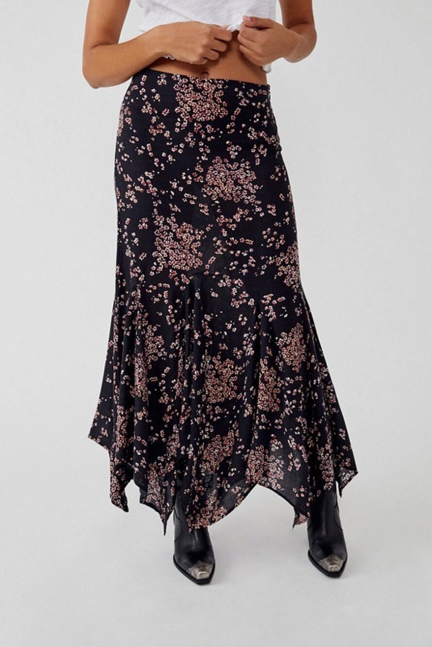 Free People Backseat Glamour Floral Asymmetric Maxi Skirt